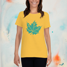 Load image into Gallery viewer, Women&#39;s short sleeve t-shirt large green maple leaf
