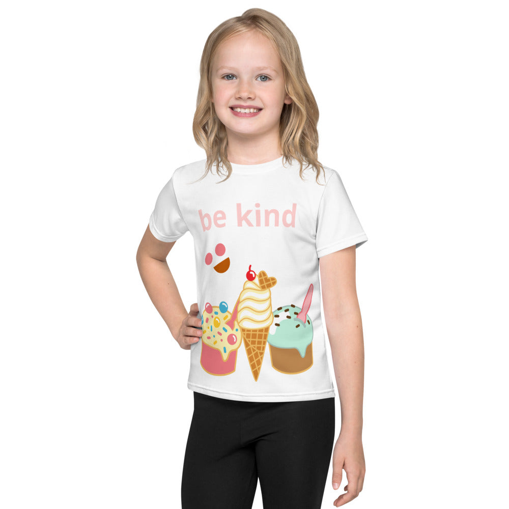 Kids crew neck t-shirt be kind ice cream