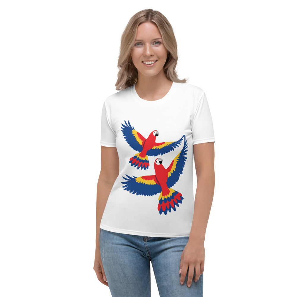 Women's T-shirt couple parrot red