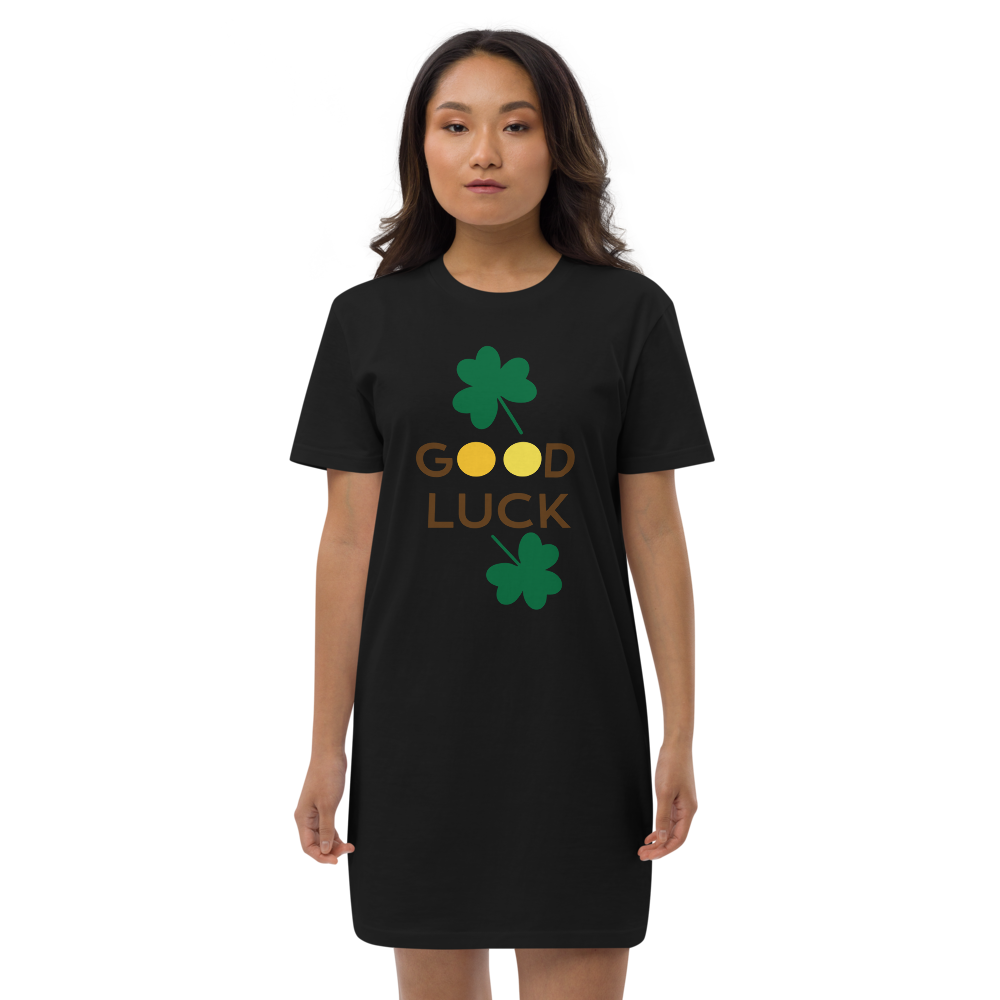 Organic cotton t-shirt dress good luck clover