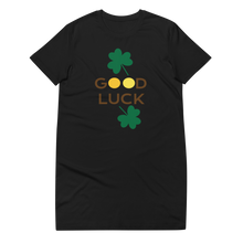 Load image into Gallery viewer, Organic cotton t-shirt dress good luck clover
