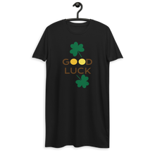 Load image into Gallery viewer, Organic cotton t-shirt dress good luck clover
