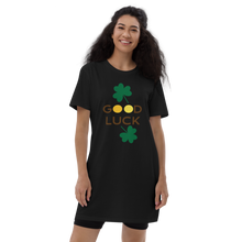 Load image into Gallery viewer, Organic cotton t-shirt dress good luck clover
