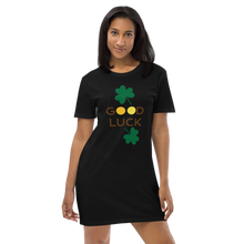 Load image into Gallery viewer, Organic cotton t-shirt dress good luck clover
