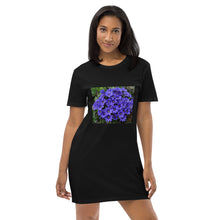 Load image into Gallery viewer, Organic cotton t-shirt dress purple flowers
