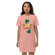 Load image into Gallery viewer, Organic cotton t-shirt dress good luck clover
