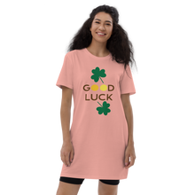 Load image into Gallery viewer, Organic cotton t-shirt dress good luck clover
