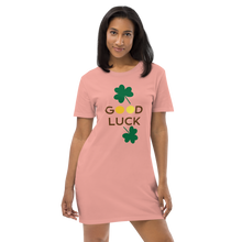 Load image into Gallery viewer, Organic cotton t-shirt dress good luck clover
