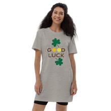 Load image into Gallery viewer, Organic cotton t-shirt dress good luck clover
