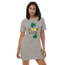 Load image into Gallery viewer, Organic cotton t-shirt dress good luck clover
