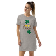 Load image into Gallery viewer, Organic cotton t-shirt dress good luck clover
