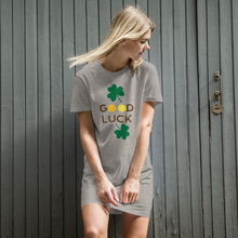 Load image into Gallery viewer, Organic cotton t-shirt dress good luck clover
