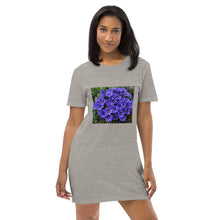 Load image into Gallery viewer, Organic cotton t-shirt dress purple flowers
