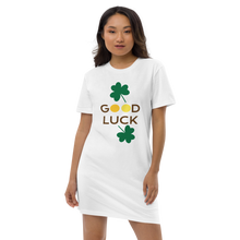 Load image into Gallery viewer, Organic cotton t-shirt dress good luck clover
