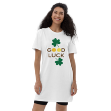 Load image into Gallery viewer, Organic cotton t-shirt dress good luck clover
