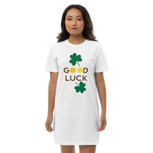 Load image into Gallery viewer, Organic cotton t-shirt dress good luck clover
