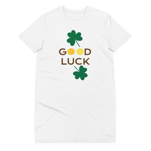 Load image into Gallery viewer, Organic cotton t-shirt dress good luck clover
