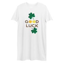 Load image into Gallery viewer, Organic cotton t-shirt dress good luck clover
