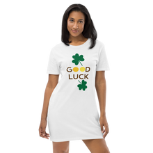 Load image into Gallery viewer, Organic cotton t-shirt dress good luck clover
