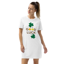 Load image into Gallery viewer, Organic cotton t-shirt dress good luck clover
