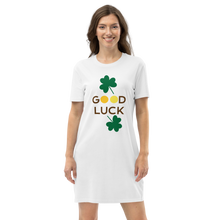 Load image into Gallery viewer, Organic cotton t-shirt dress good luck clover
