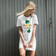 Load image into Gallery viewer, Organic cotton t-shirt dress good luck clover
