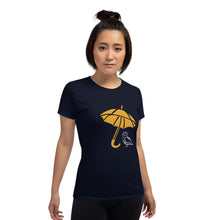 Load image into Gallery viewer, Women&#39;s short sleeve t-shirt yellow umbrella and owl
